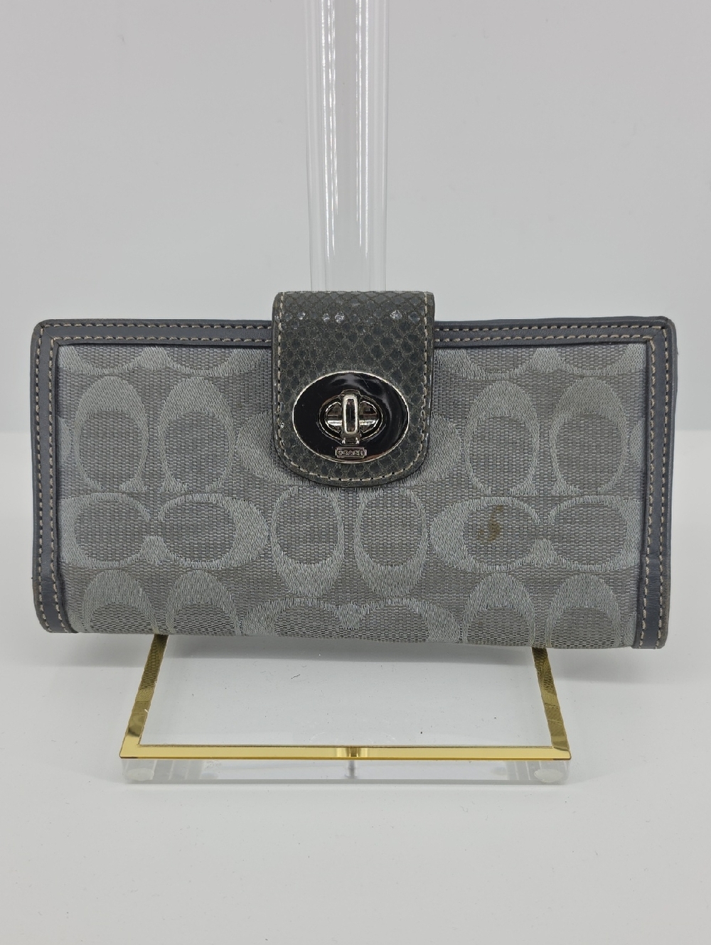 Coach Gray Signature Turnlock Continental Wallet